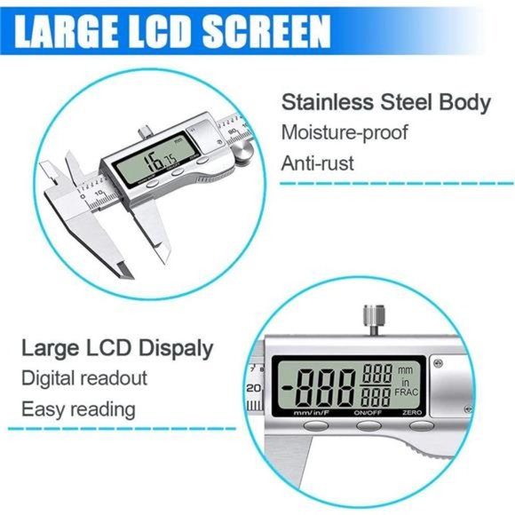 Digital Caliper, Stainless Steel Vernier Caliper Digital Micrometer 6 inch - Picture 4 of 7